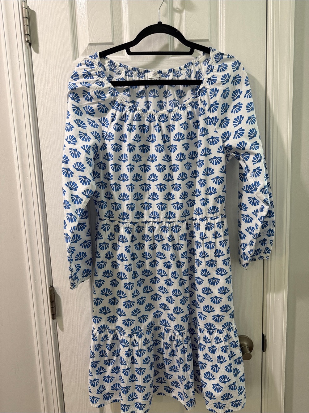 J Crew Factory Blue Shell-Print Cotton Dress